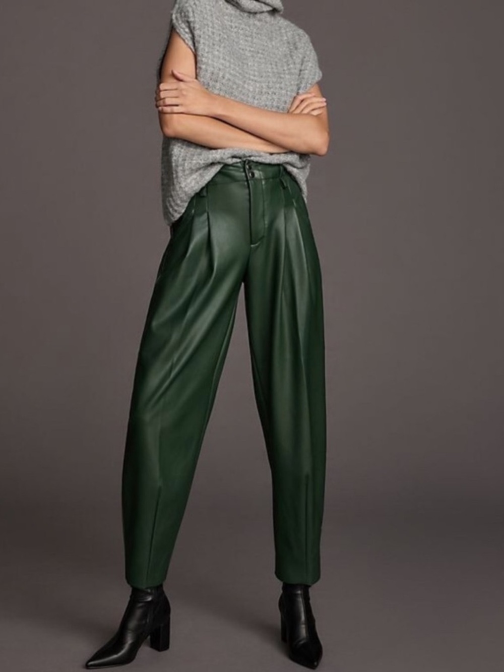Anthropologie Maeve Faux Leather Taper Pleated Pants